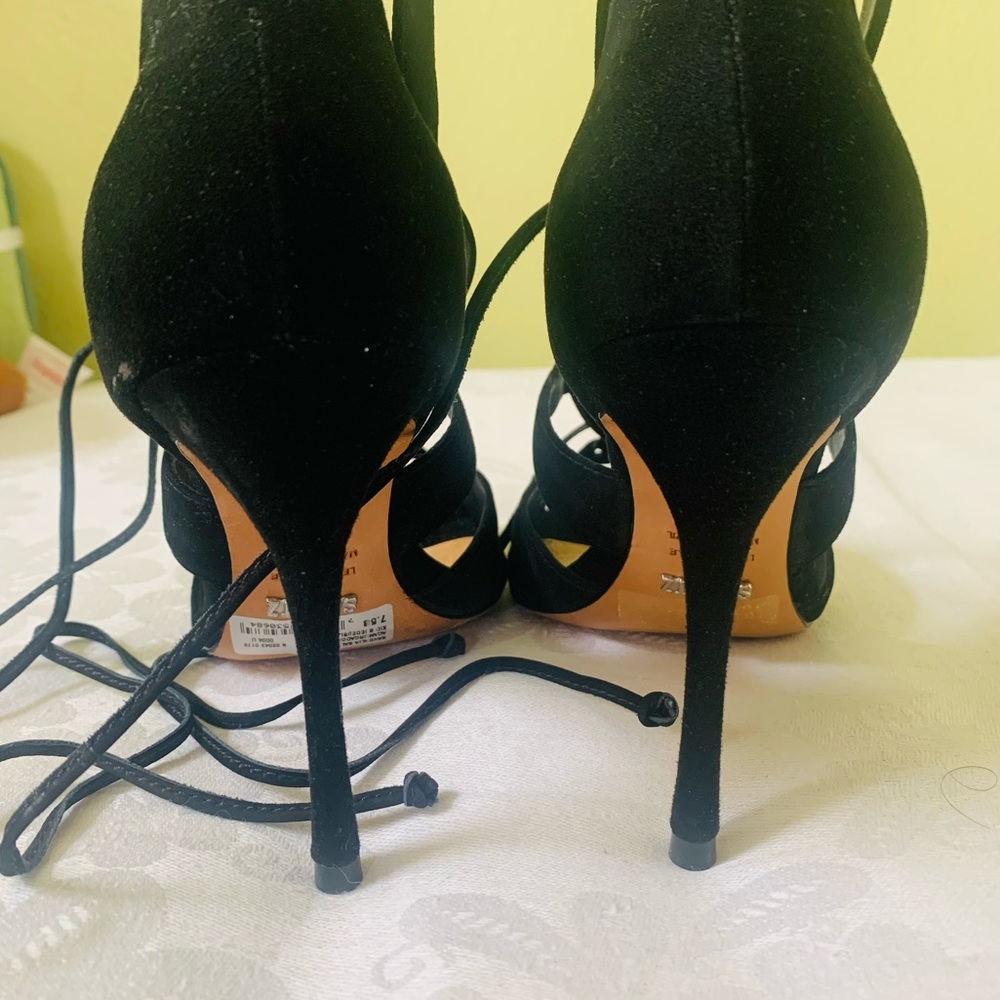NWOB Schutz Cove Suede Lace Up Heeled Sandals Black 7.5 - Picture 5 of 8